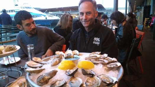 Waterbar's Erik Hyman and Hog Island's John Finger sampling the wares during HIOB's opening week